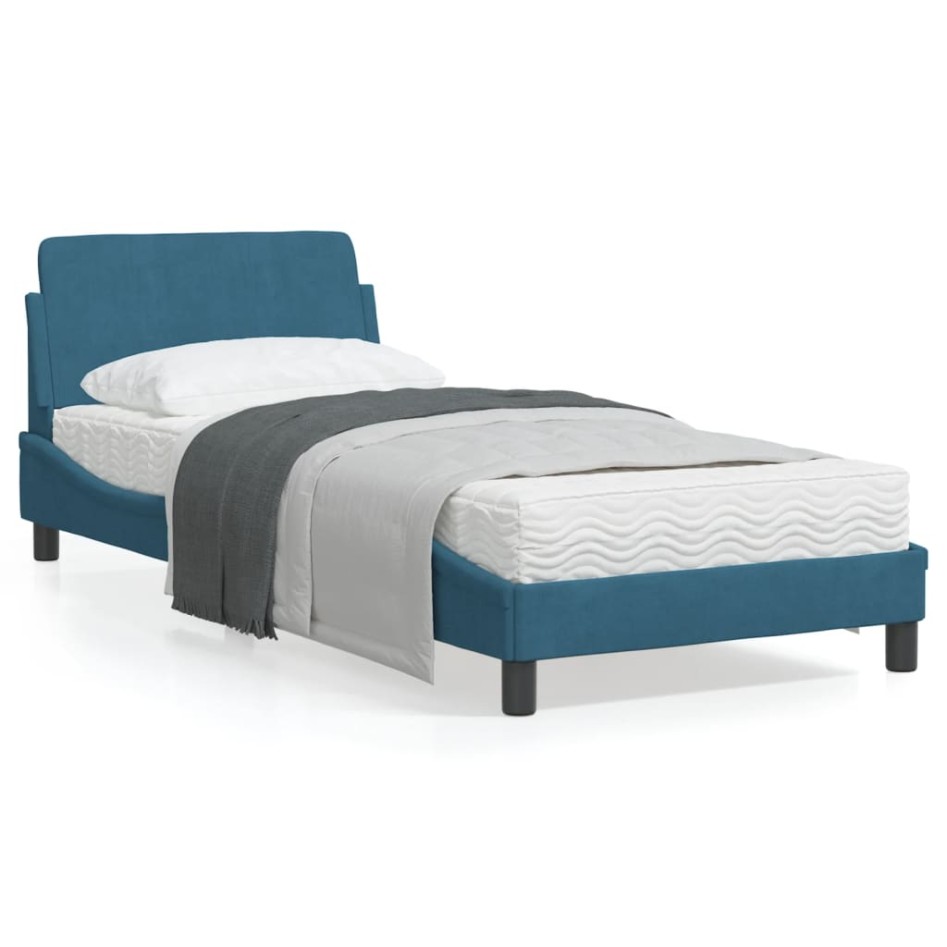 Estructura cama con cabecero terciopelo azul 80x200
