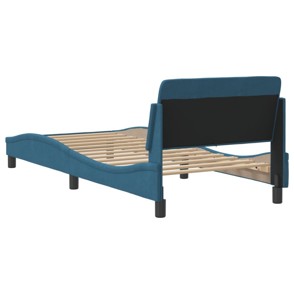 Estructura cama con cabecero terciopelo azul 80x200