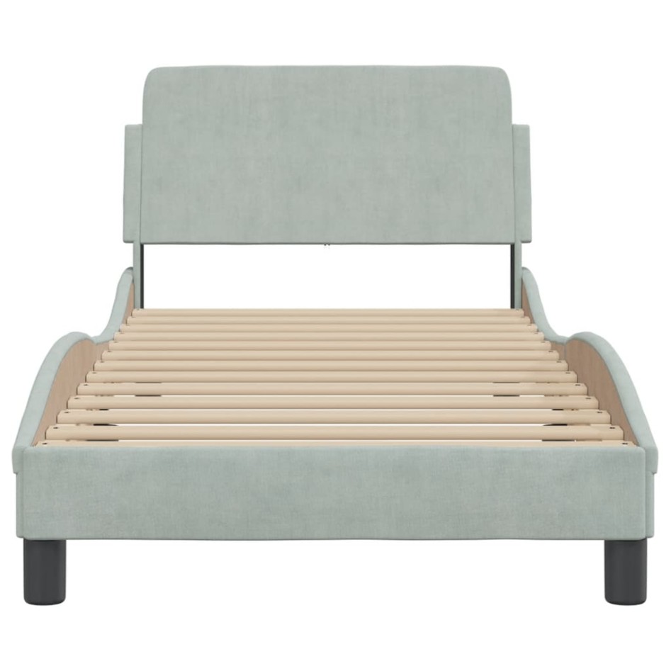 Estructura de cama con cabecero terciopelo gris claro 90x200