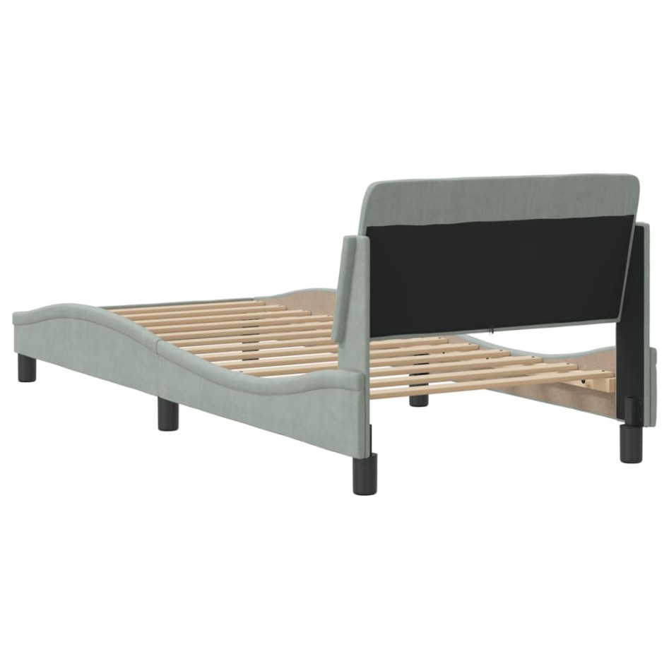 Estructura de cama con cabecero terciopelo gris claro 90x200