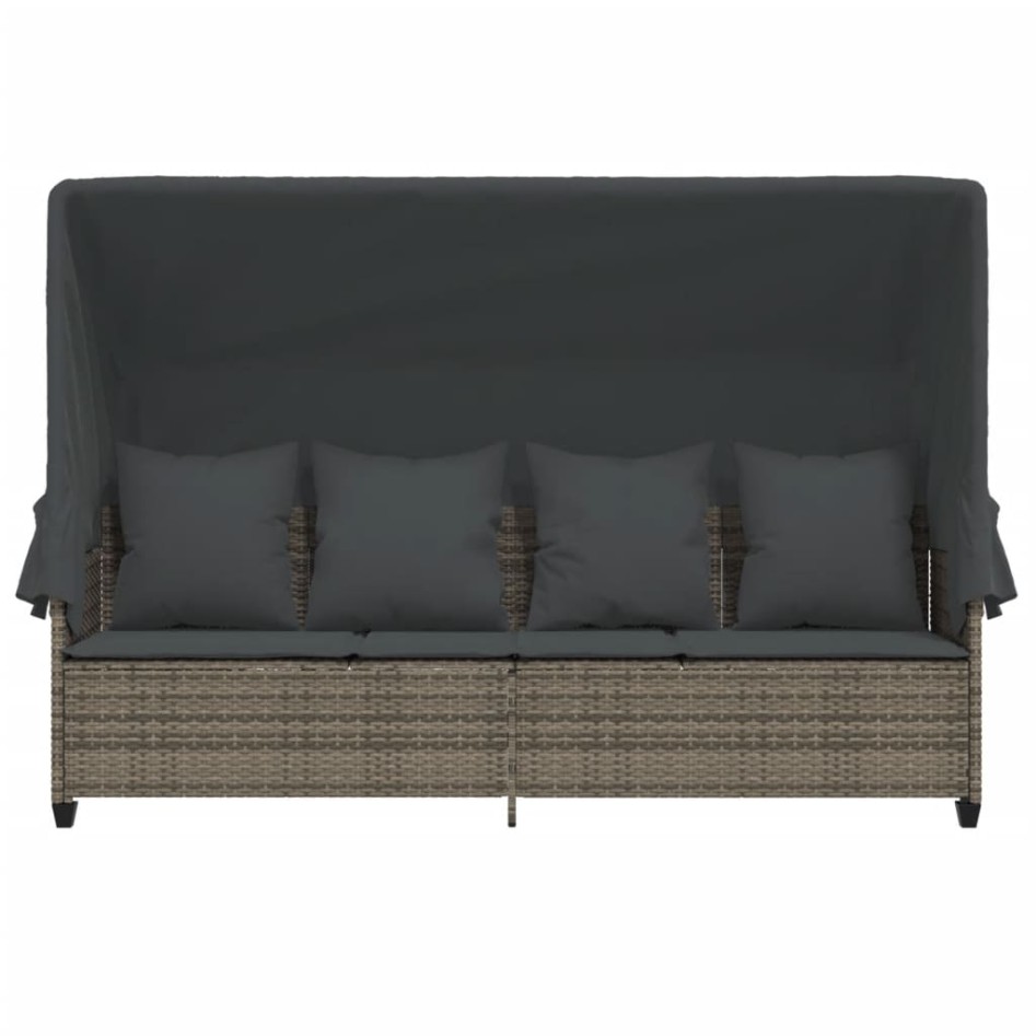 Tumbona con capota y cojines ratán sintético