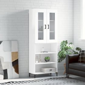 Aparador alto madera contrachapada blanco brillo 69,5x34x180