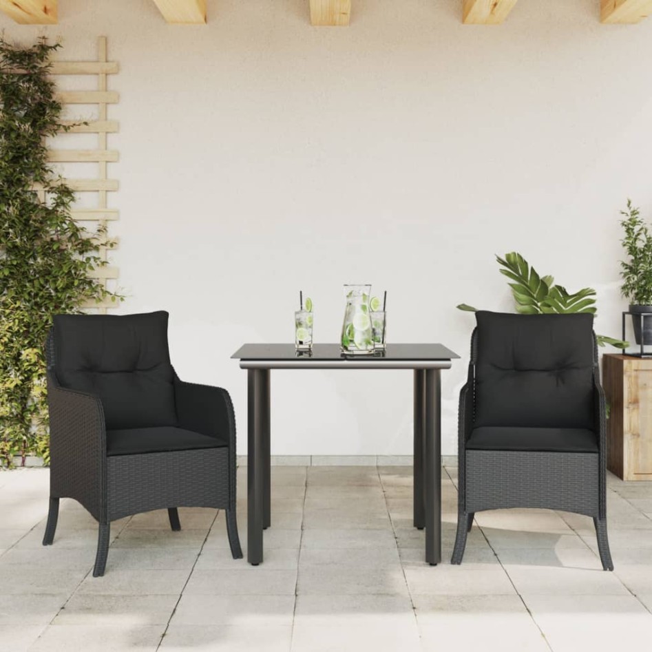 Set comedor de jardín 3 pzas con cojines ratán sintético