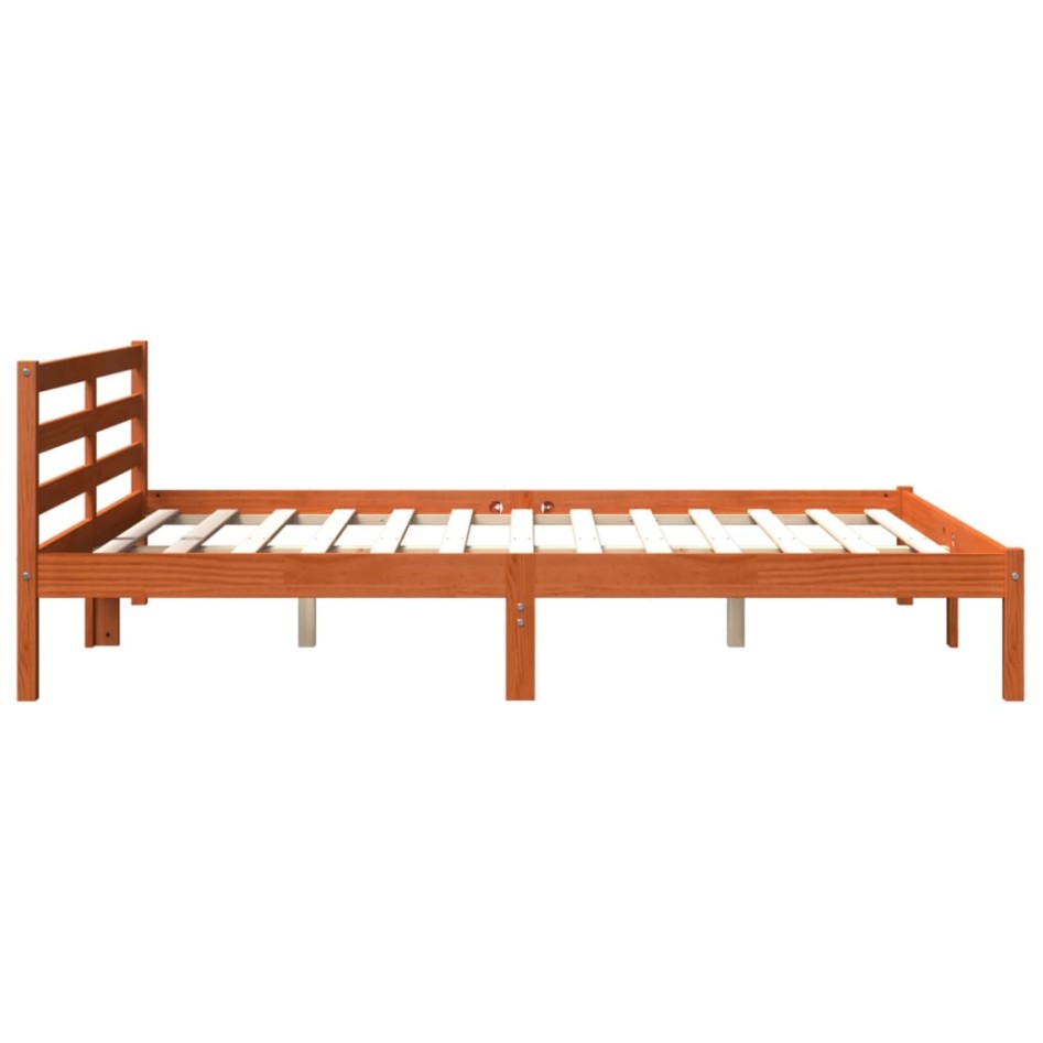 Estructura de cama madera maciza pino marrón cera 160x200