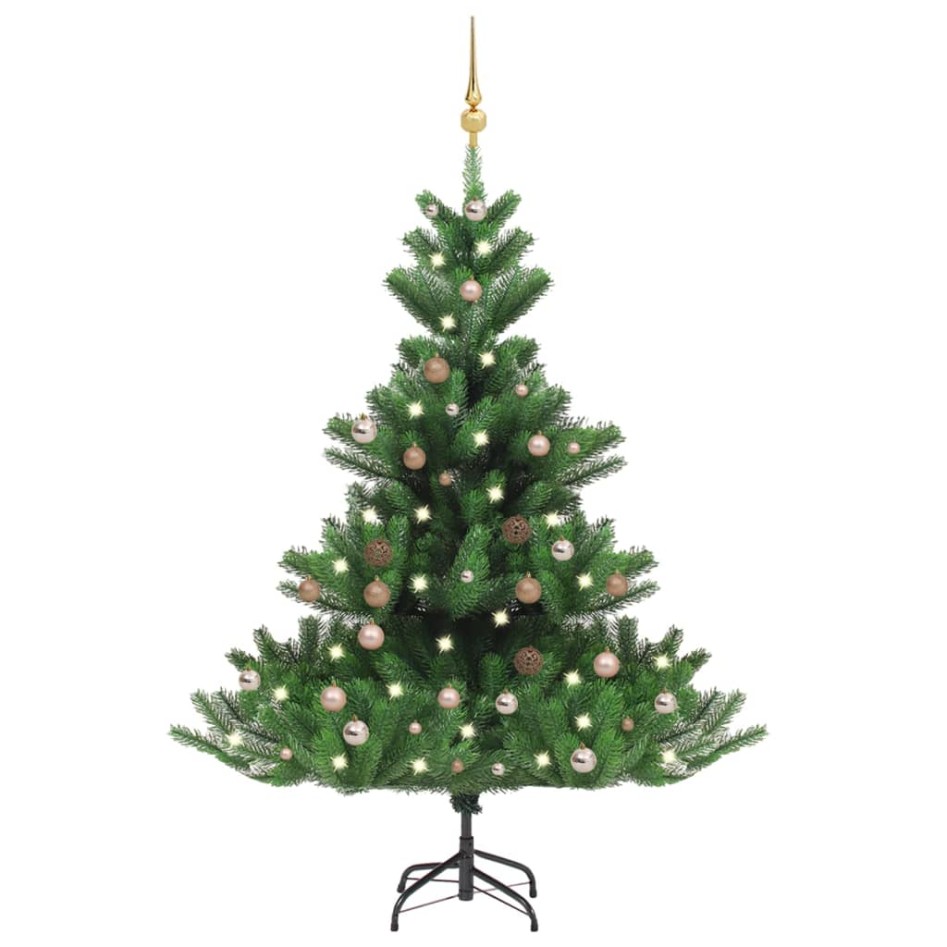 Árbol de Navidad abeto Nordmann con LEDs y bolas verde 150