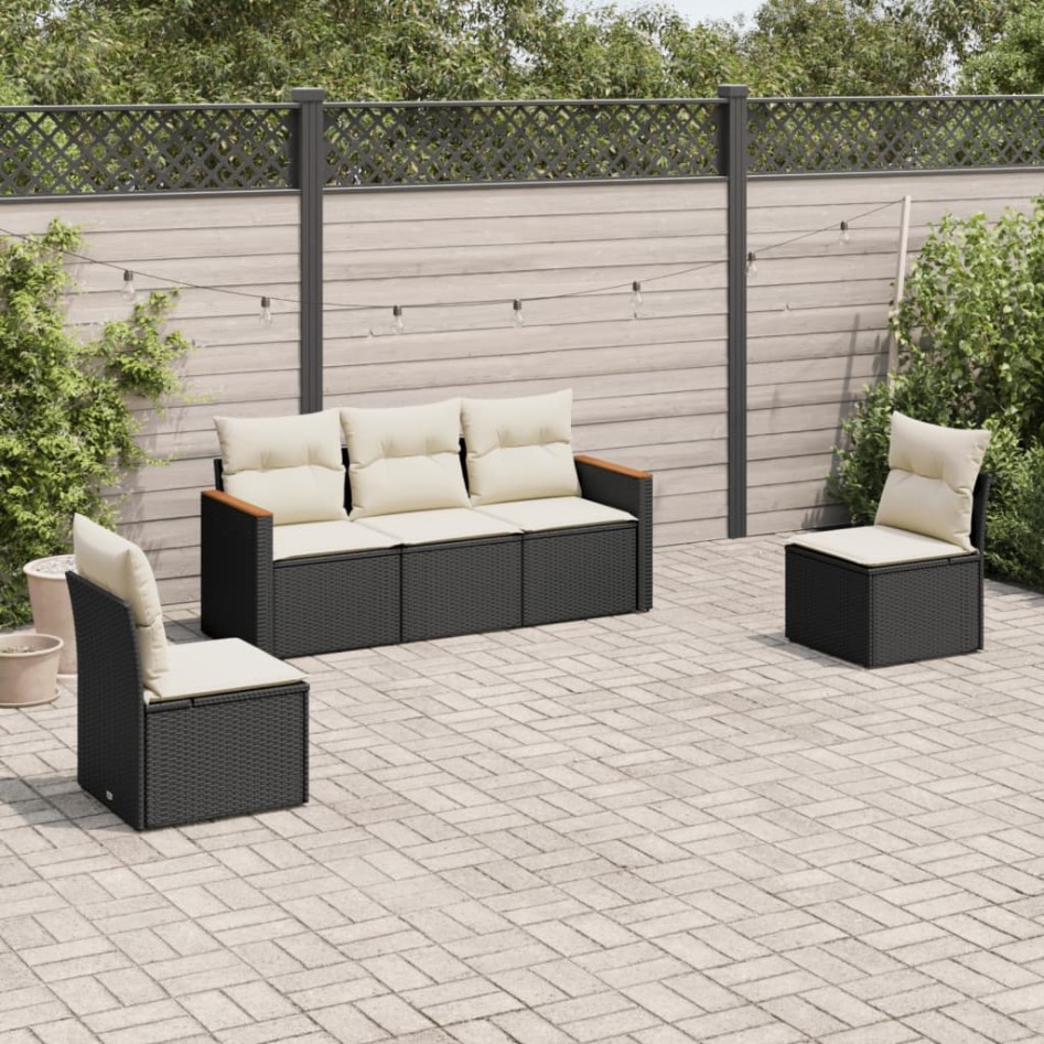 Set de muebles de jardín 5 pzas y cojines ratán sintético