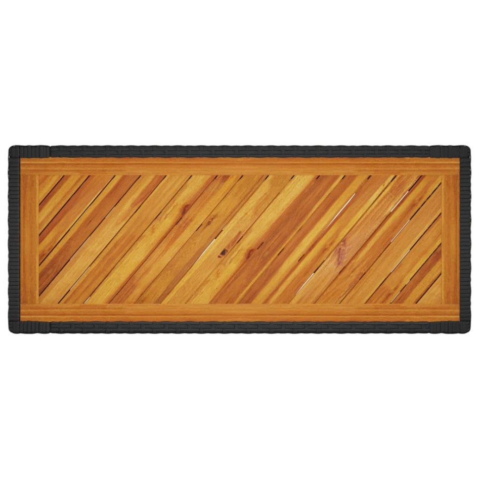 Mesa auxiliar jardín tapa madera ratán PE negro 100x40x75