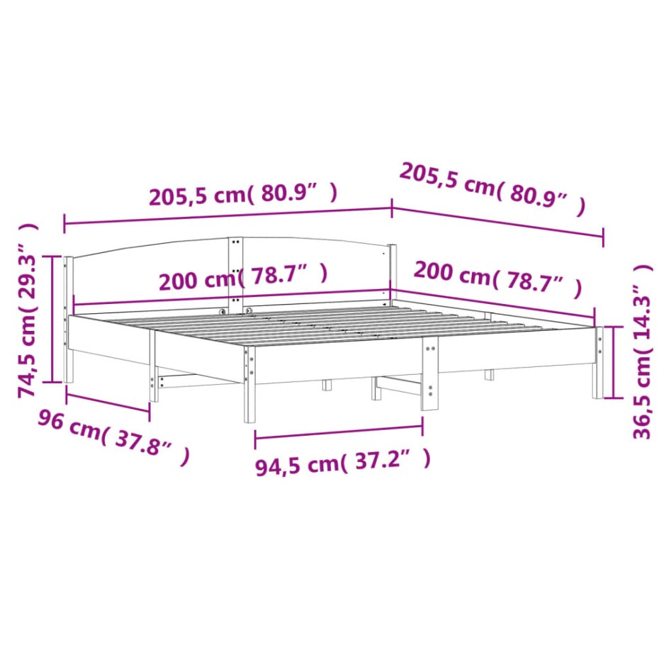 Estructura de cama con cabecero madera de pino blanco