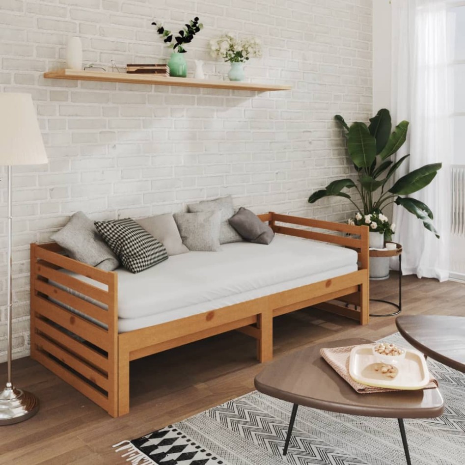 Sofá cama extraíble madera de pino marrón miel 2x(90x200)