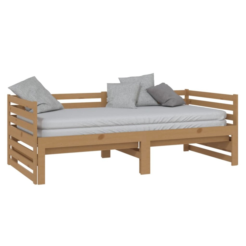 Sofá cama extraíble madera de pino marrón miel 2x(90x200)