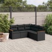 Set de muebles de jardín 5 pzas y cojines ratán sintético negro