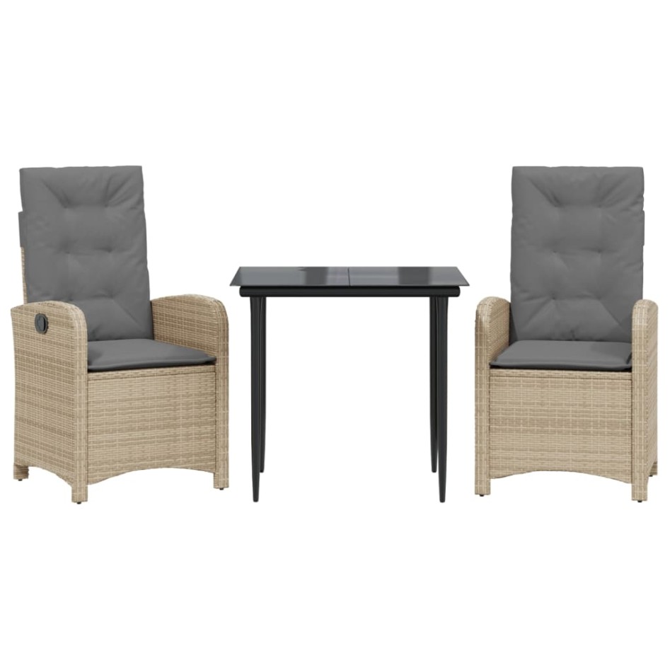 Set comedor de jardín 3 pzas con cojines ratán sintético