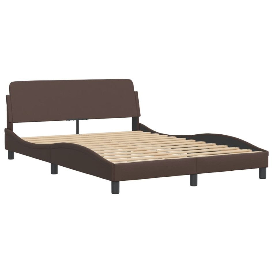 Estructura de cama cabecero cuero sintético marrón 140x200
