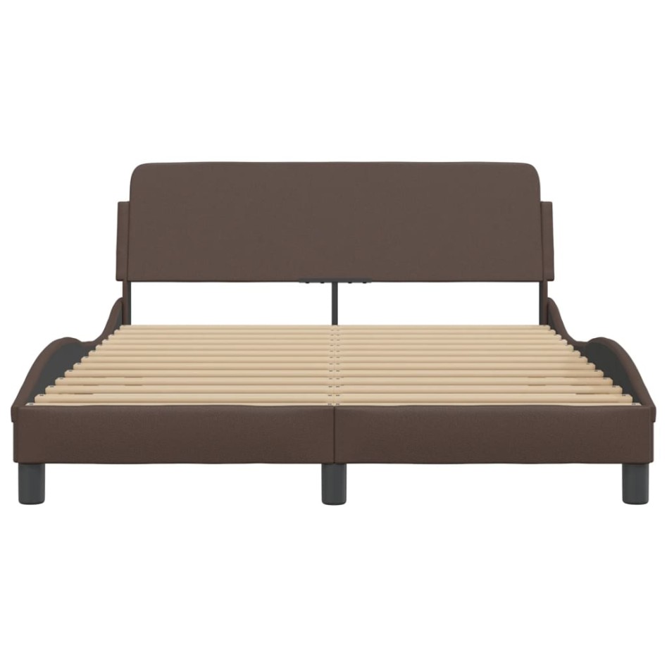 Estructura de cama cabecero cuero sintético marrón 140x200