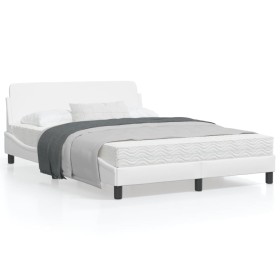Estructura de cama cabecero cuero sintético blanco 120x200