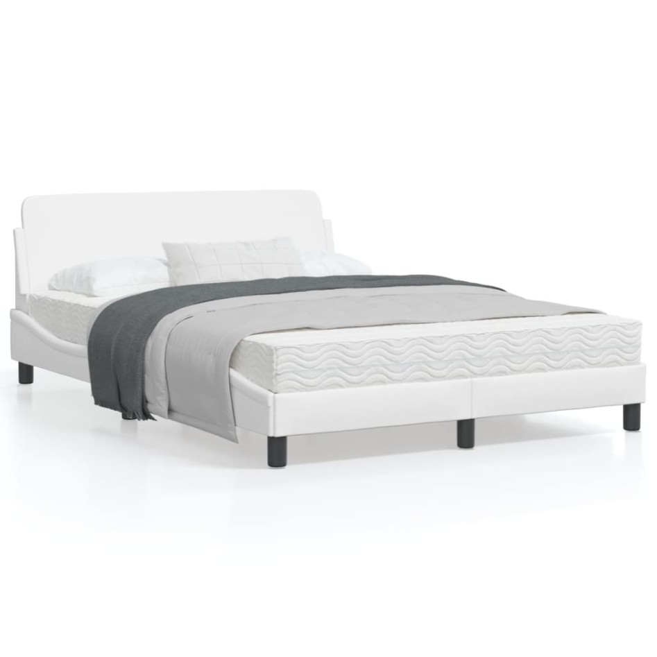 Estructura de cama cabecero cuero sintético blanco 120x200