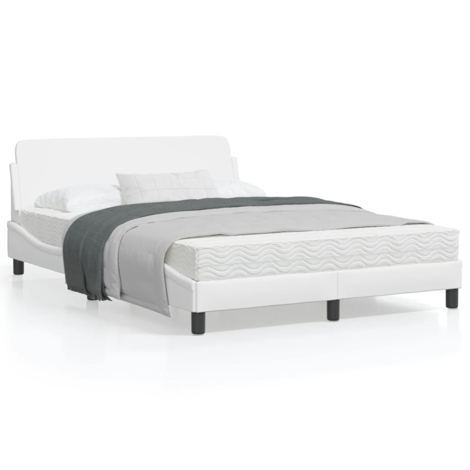 Estructura de cama cabecero cuero sintético blanco 140x200