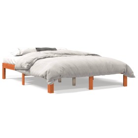 Estructura de cama madera maciza pino marrón cera 135x190