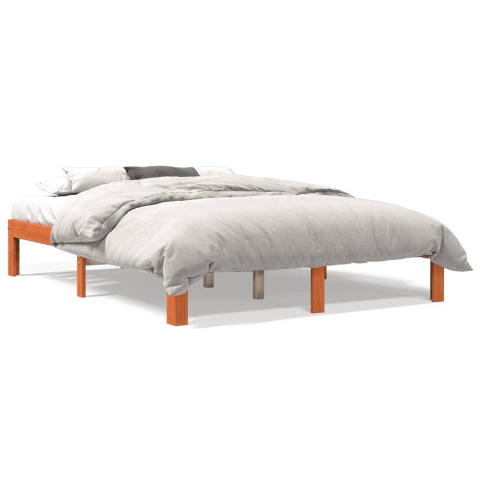 Estructura de cama madera maciza pino marrón cera 135x190