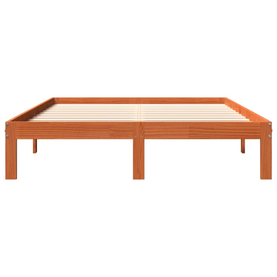 Estructura de cama madera maciza pino marrón cera 135x190