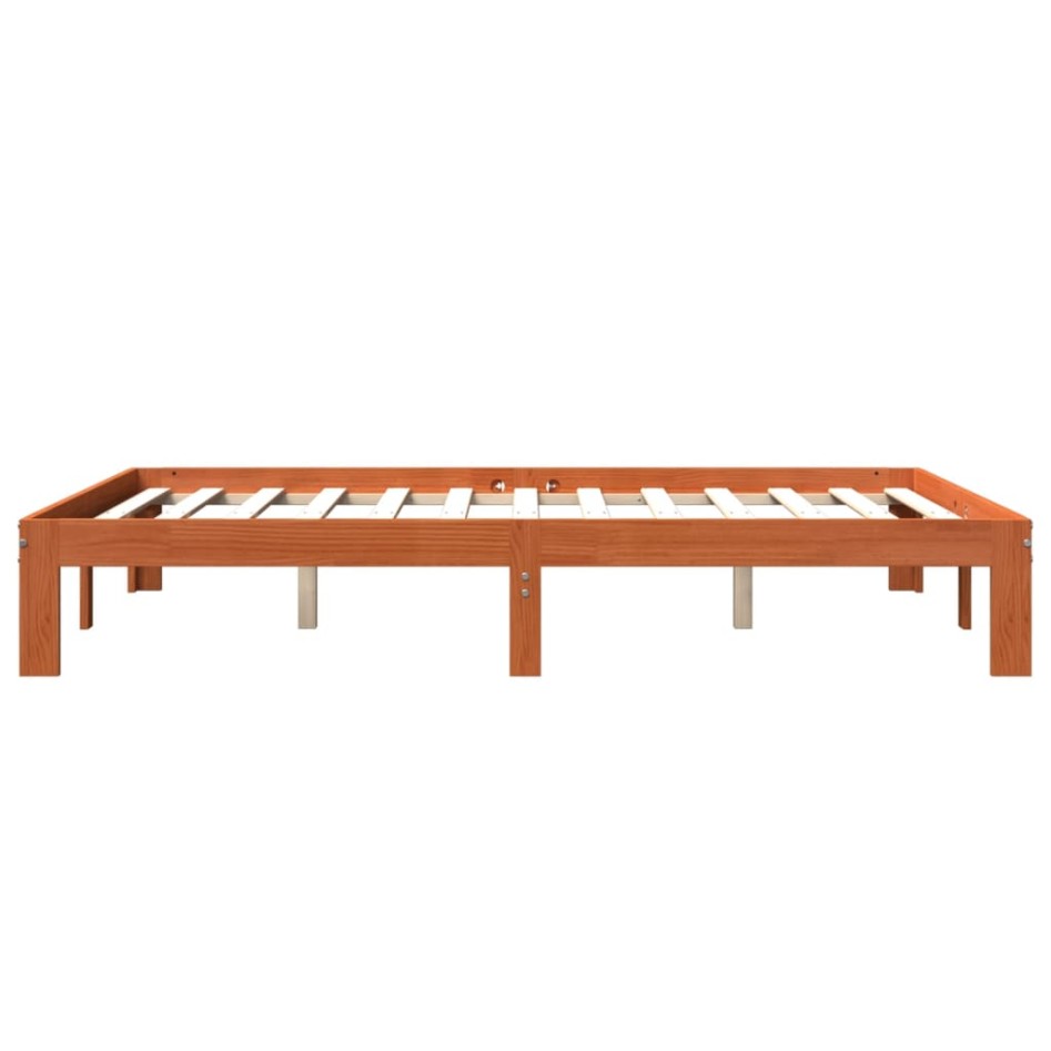 Estructura de cama madera maciza pino marrón cera 135x190