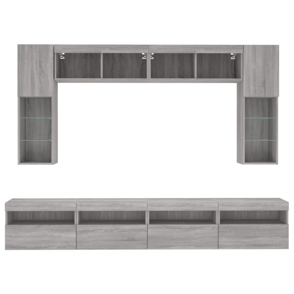 Muebles de TV de pared con luces LED 8 piezas gris