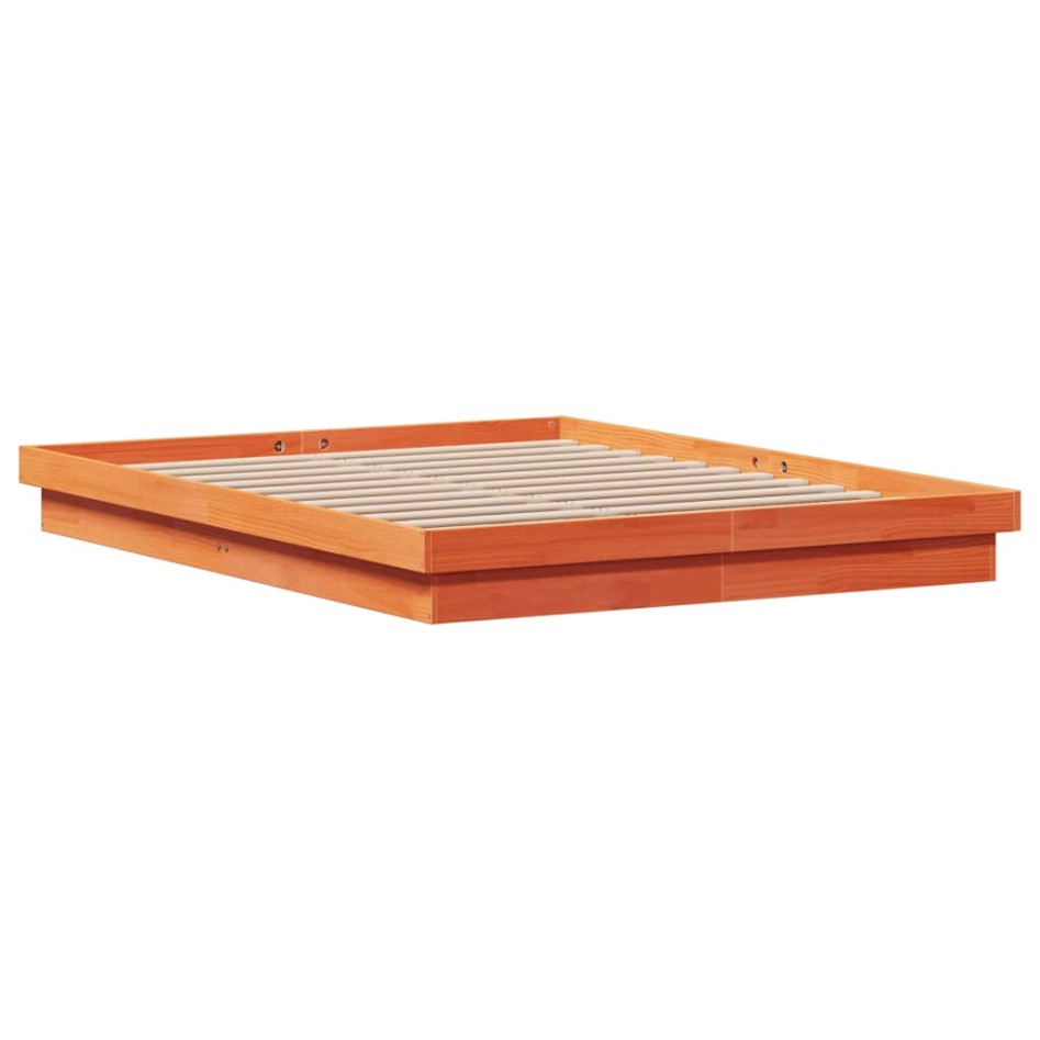 Estructura de cama LED madera maciza pino marrón cera