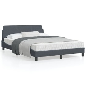Estructura cama con cabecero terciopelo gris oscuro 140x190