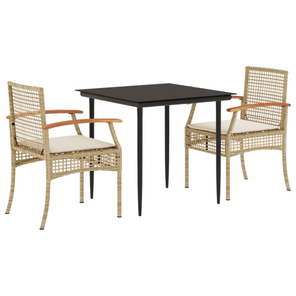 Set comedor de jardín 3 pzas con cojines ratán sintético