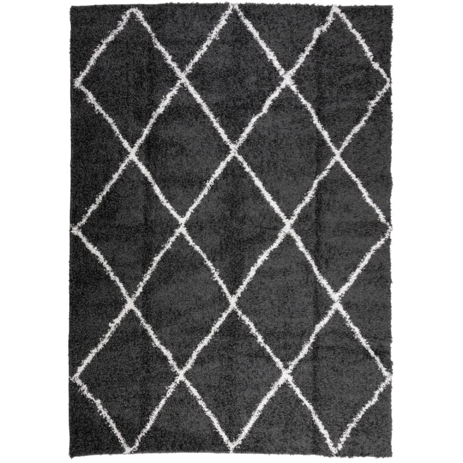 Alfombra de pelo largo moderna negro y crema 200x280