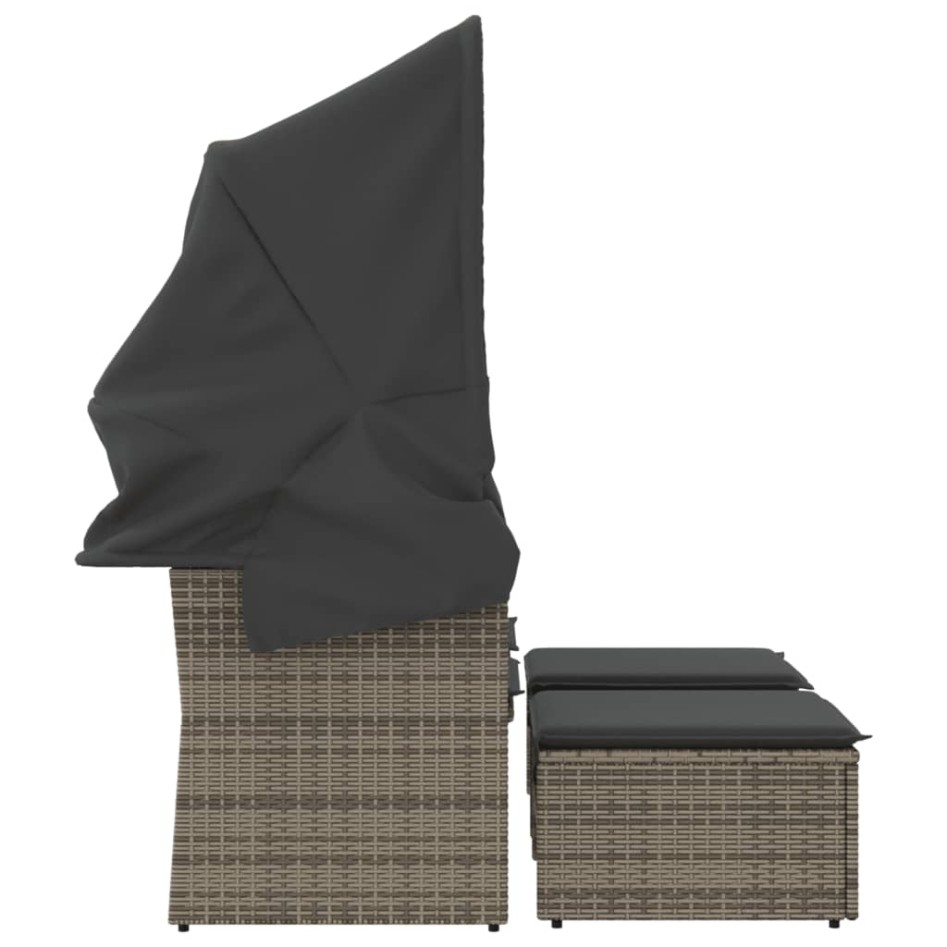 Sofá de jardín 2 plazas con toldo y taburetes ratán PE