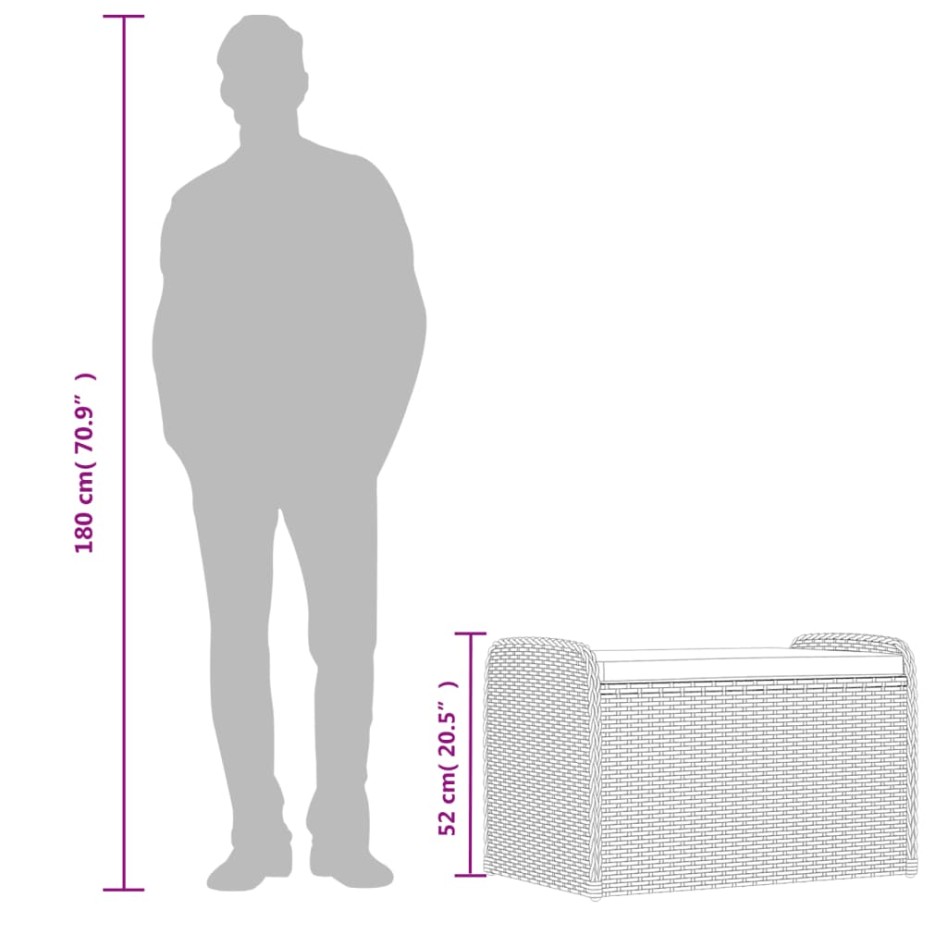Banco de almacenaje y cojín ratán sintético marrón 80x51x52