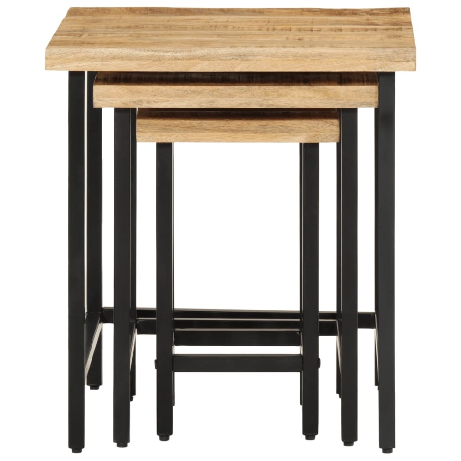 Mesas apilables 3 piezas madera de mango rugosa maciza y