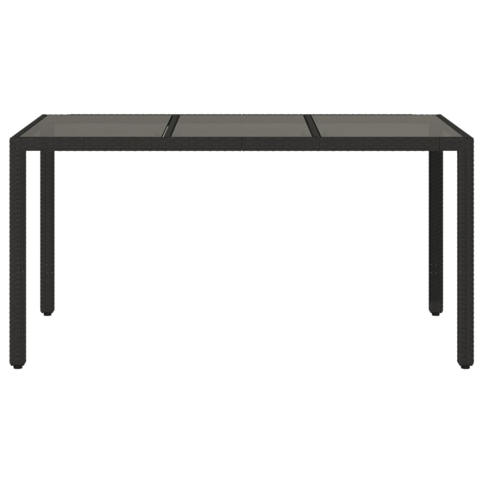 Mesa de jardín superficie de vidrio ratán PE negro 150x90x75