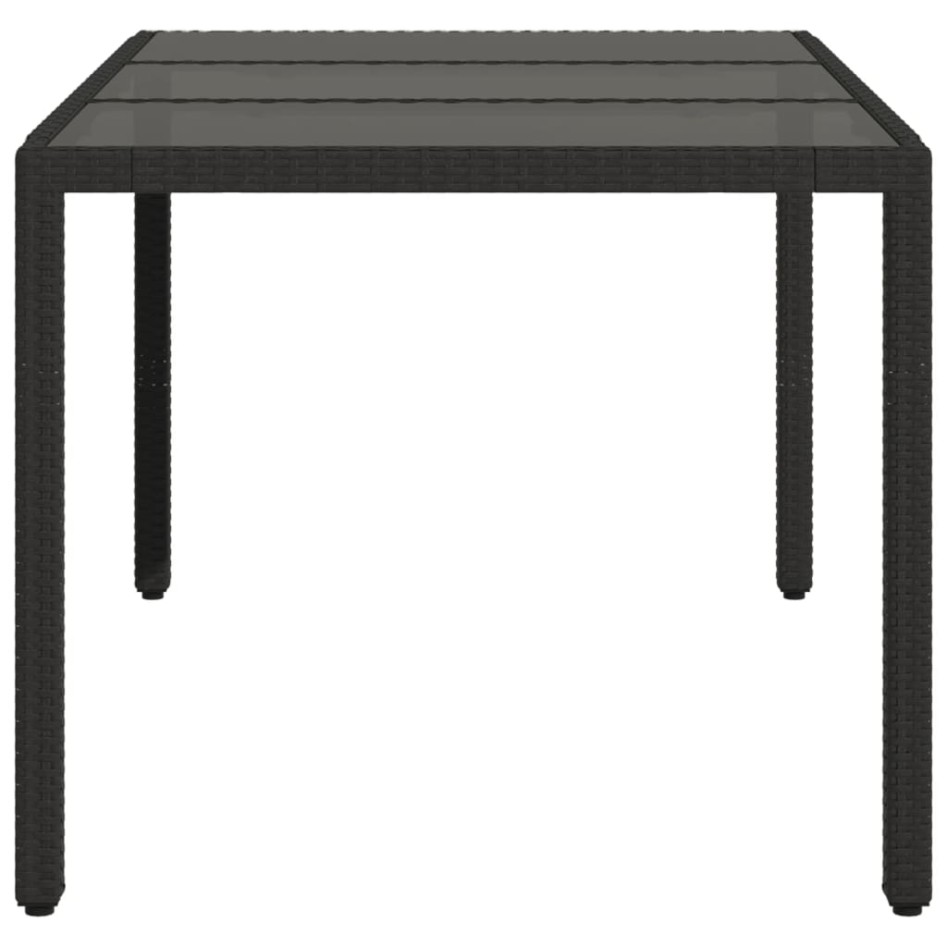 Mesa de jardín superficie de vidrio ratán PE negro 150x90x75
