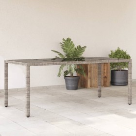 Mesa de jardín superficie de vidrio ratán PE gris 190x90x75