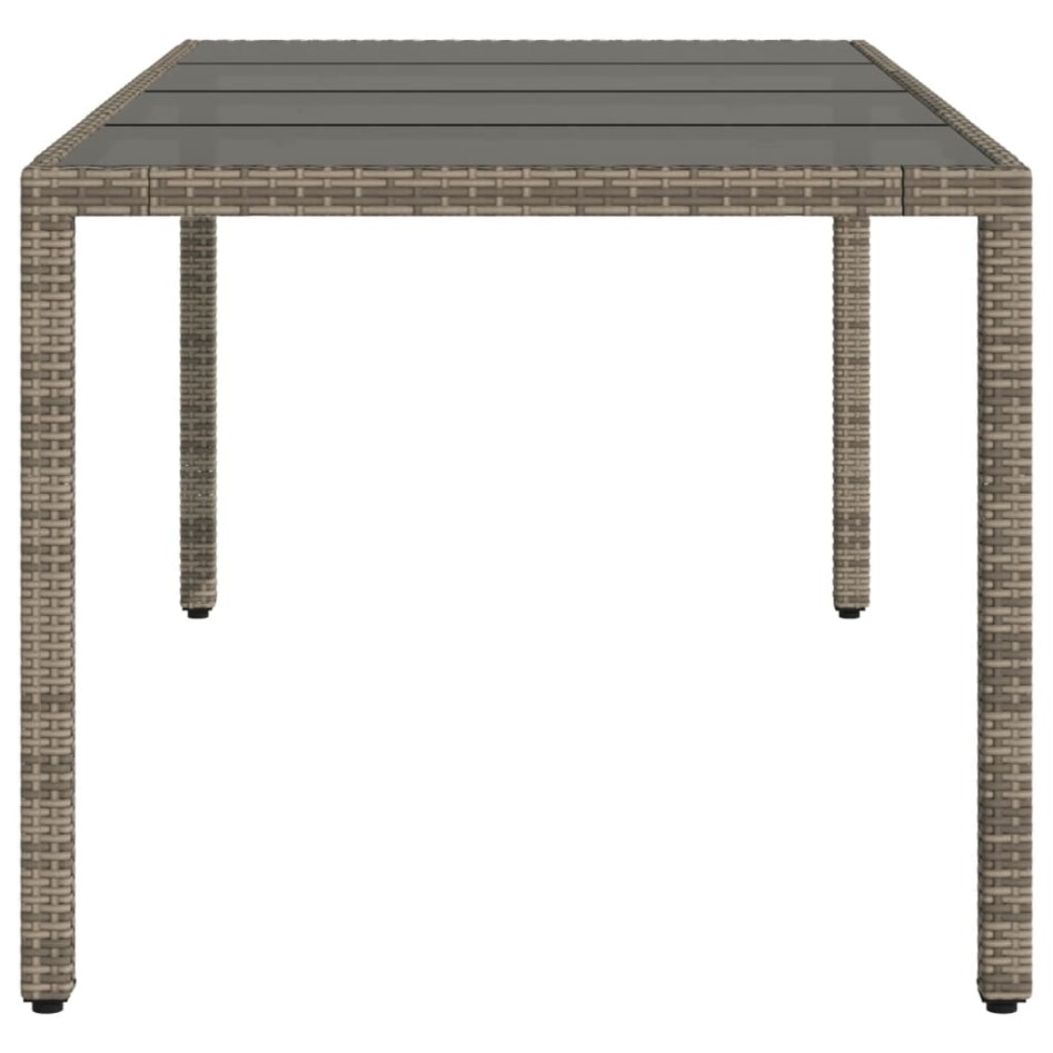 Mesa de jardín superficie de vidrio ratán PE gris 190x90x75