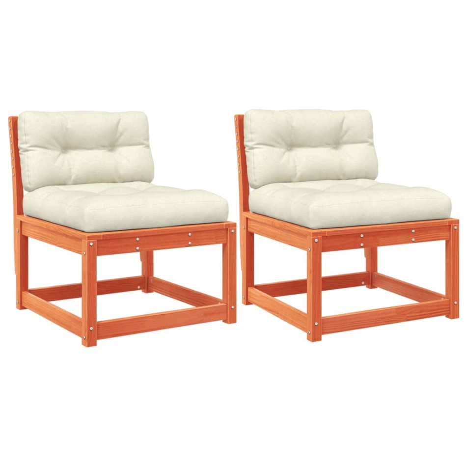 Sofás jardín con cojines 2 uds madera maciza pino marrón