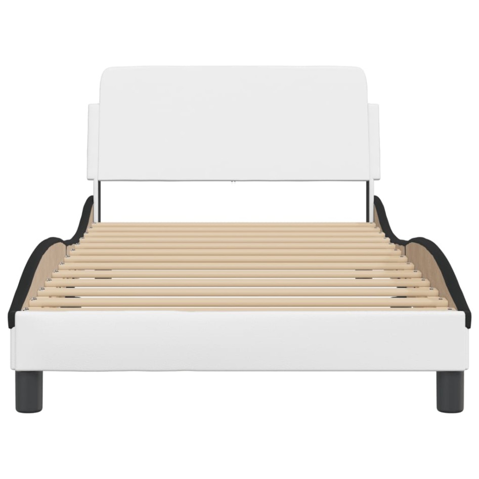 Estructura de cama con cabecero cuero sintético blanco y