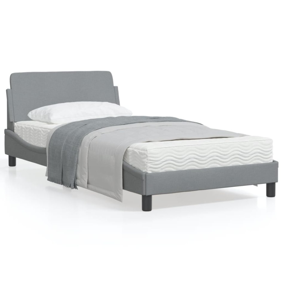 Estructura de cama con cabecero de tela gris claro 100x200