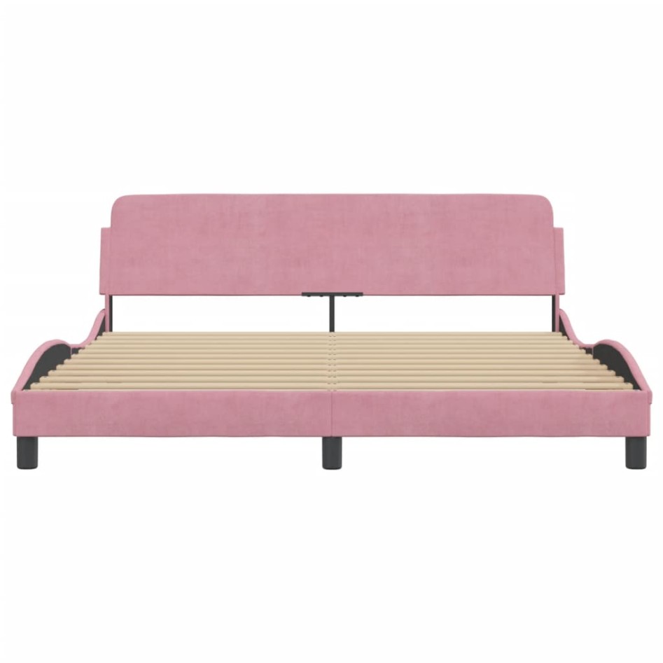 Estructura de cama con cabecero de terciopelo rosa 180x200