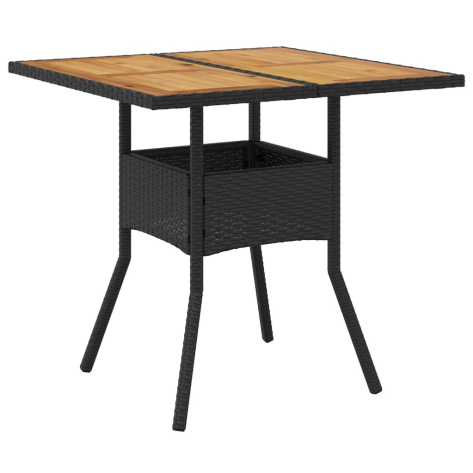 Mesa de jardín superficie de madera ratán PE negro 80x80x75