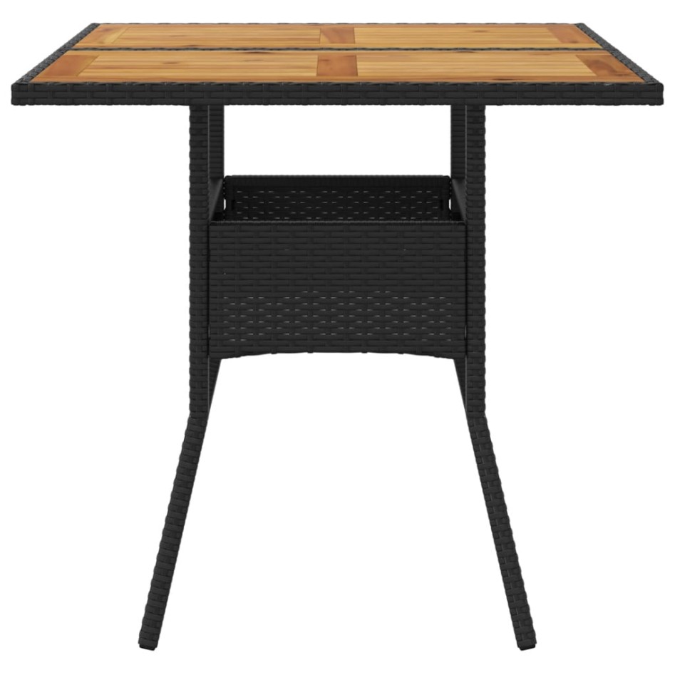 Mesa de jardín superficie de madera ratán PE negro 80x80x75