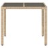 Mesa de jardín superficie de vidrio ratán PE beige 90x90x75