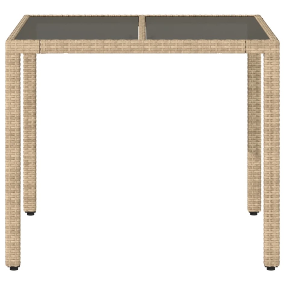 Mesa de jardín superficie de vidrio ratán PE beige 90x90x75