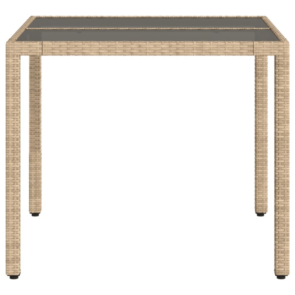 Mesa de jardín superficie de vidrio ratán PE beige 90x90x75
