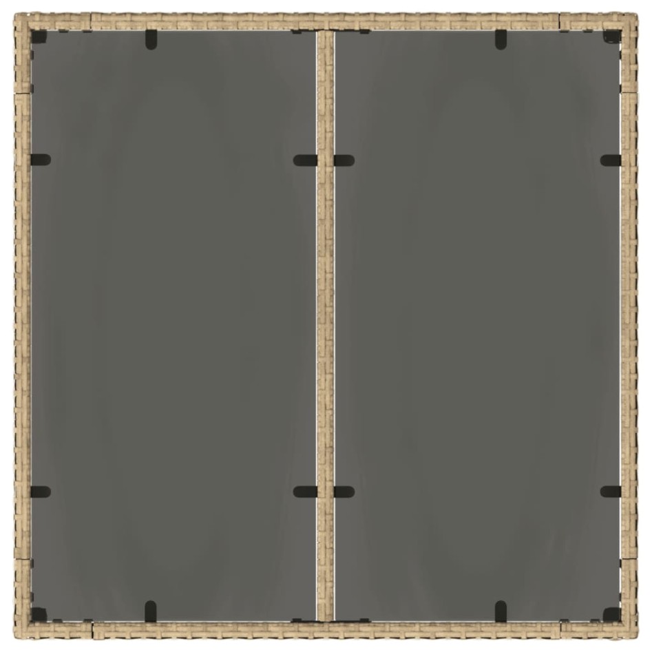 Mesa de jardín superficie de vidrio ratán PE beige 90x90x75