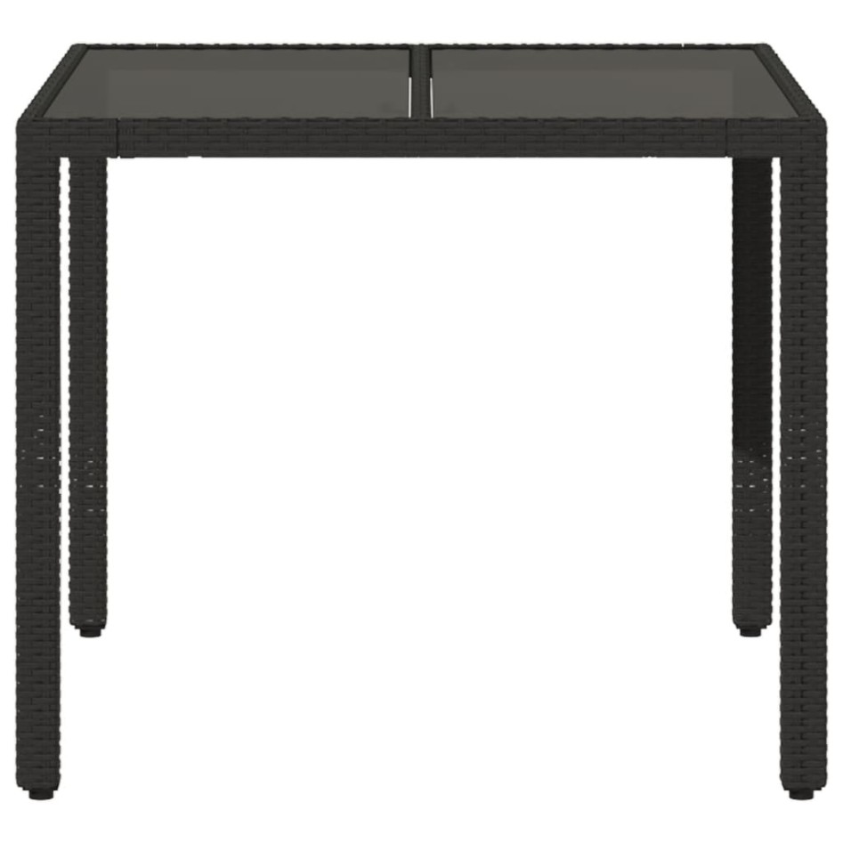 Mesa de jardín superficie de vidrio ratán PE negro 90x90x75