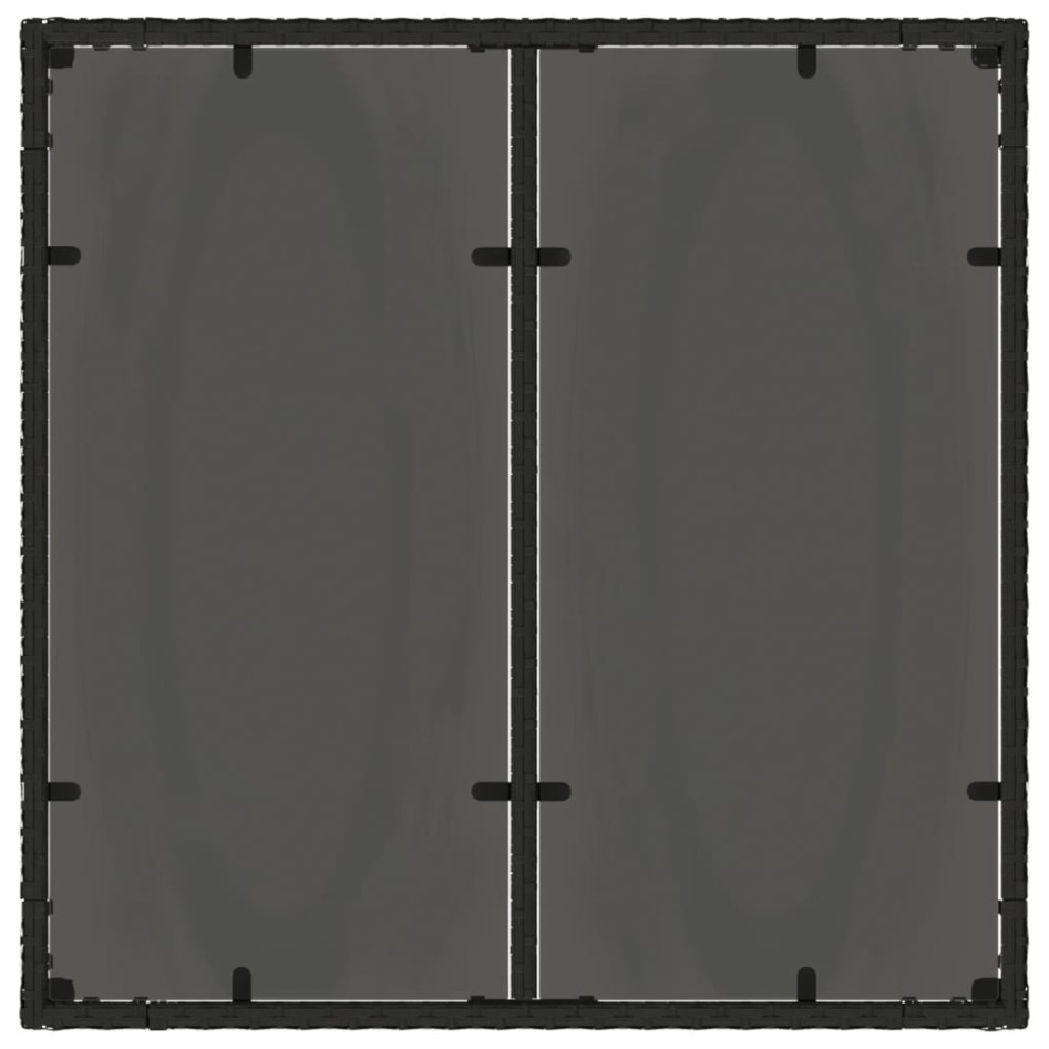 Mesa de jardín superficie de vidrio ratán PE negro 90x90x75