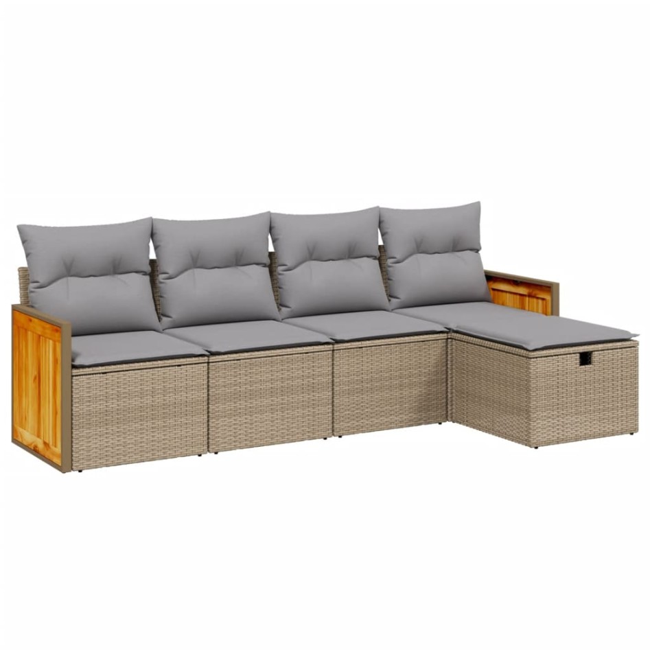 Juego de sofás jardín con cojines beige mezcla 5 pzas ratán